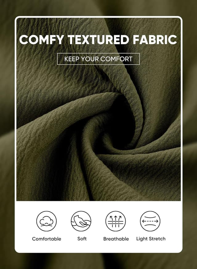 Detalle de JMIERR Men Texture 2-Piece Outfit: Short Sleeve Cuban-Collar Button-Down & Drawstring Beach Pants Set