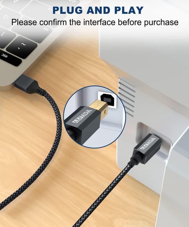 Detalle de AkoaDa USB-Druckerkabel 4,5 m (USB-A auf USB-B), USB 2.0 – Universal für Drucker/Scanner & weitere Geräte