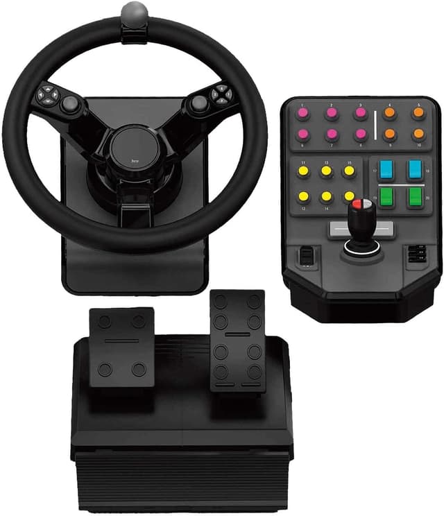 Detalle de Logitech G Saitek Farm Sim Controller Heavy Equipment Bundle (900° wheel) for Farming Simulator — USB for PC/Mac, Black