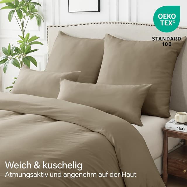 Detalle de BEDELITE Kissenbezug 80x80 cm aus Baumwolle, Beige (2er-Set) mit extra-langer Reißverschluss