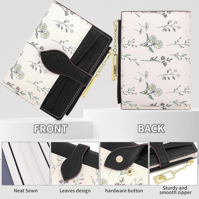 Detalle de Farcauo Mini portefeuille porte-monnaie femme noir à motif floral