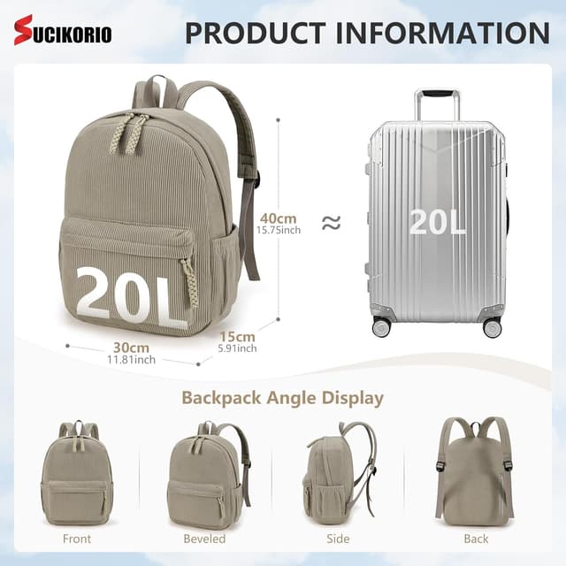 Detalle de SUCIKORIO zaino da viaggio 40x30x10 impermeabile con porta PC fino a 15,6