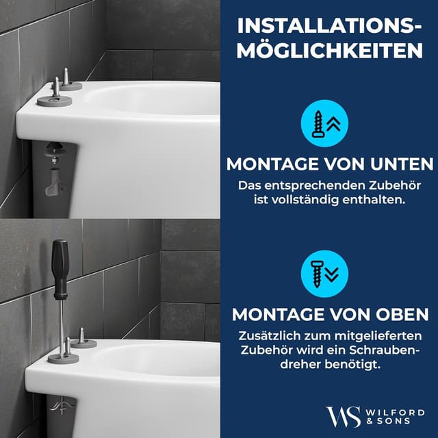 Detalle 2 de Wilford & Sons PREMIUM D-Form Toilettendeckel (WC-Sitz) mit Absenkautomatik, abnehmbar – weiß, Duroplast
