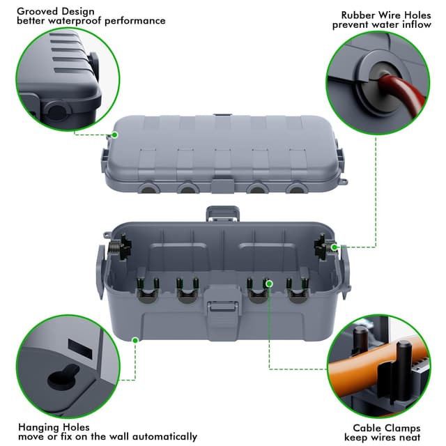 Detalle de RESTMO Outdoor Waterproof Box (29 × 13.2 × 10cm) – IP54 weatherproof electrical box for outdoor plug extensions