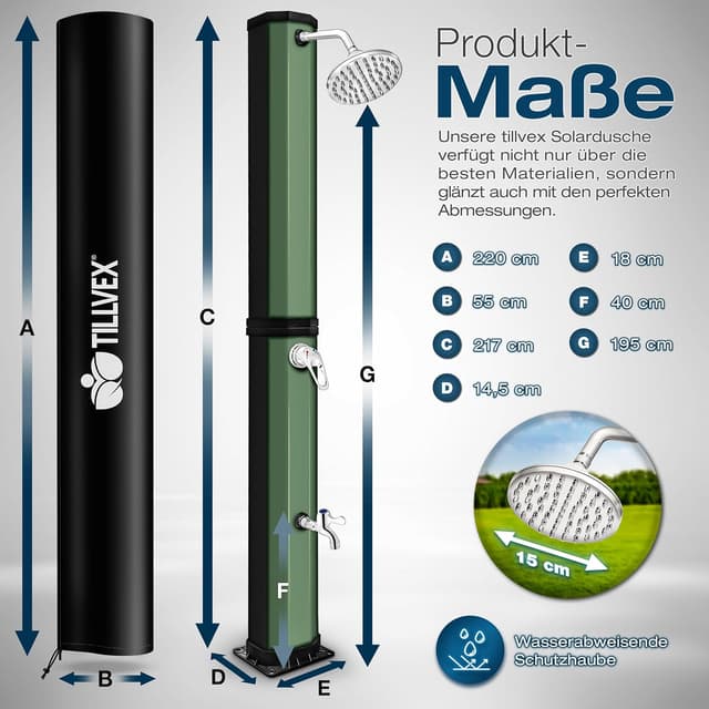 Detalle 2 de tillvex Solardusche 35 Liter inkl. Abdeckung – warmes Wasser ohne Stromanschluss
