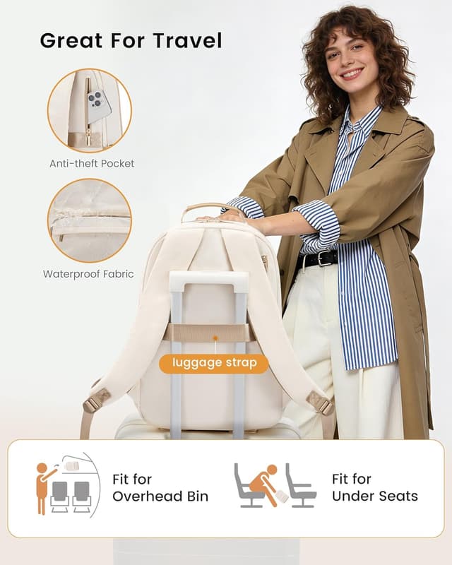 Detalle de LOVEVOOK Damen-Rucksack für 15,6-Zoll-Laptops: wasserdichter Schul- & Cityrucksack mit separatem Laptopfach