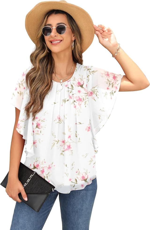 Detalle de QIXING Chiffon Kurzarm Bluse Damen