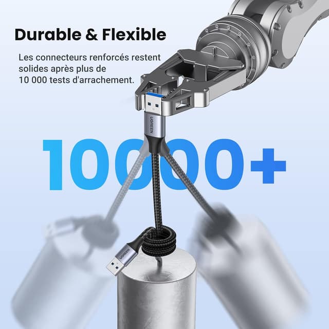 Detalle de UGREEN Câble USB 3.0 Type A (mâle vers mâle) nylon tressé 1 m