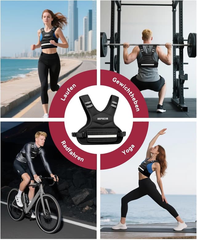 Detalle 2 de HAPBEAR verstellbare Gewichtsweste (1,8–4,5 kg) mit 6 Eisensand-Gewichten – für Fitness, Krafttraining und Laufen