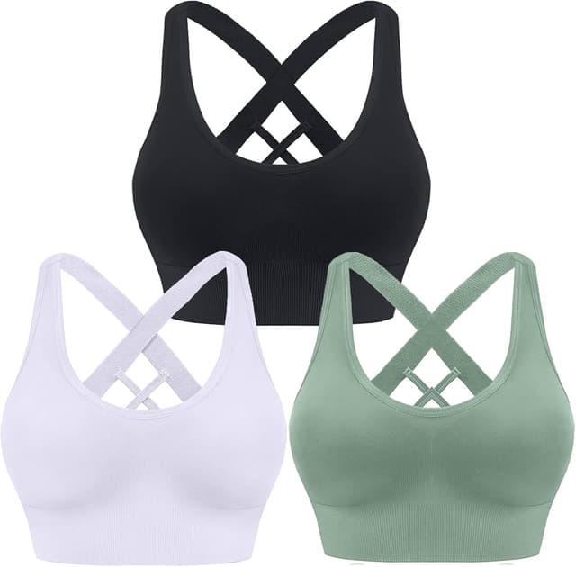 Detalle de HANERDUN Damen Sport-BH mit Crossback, nahtlos & Push-up – starker Halt ohne Bügel