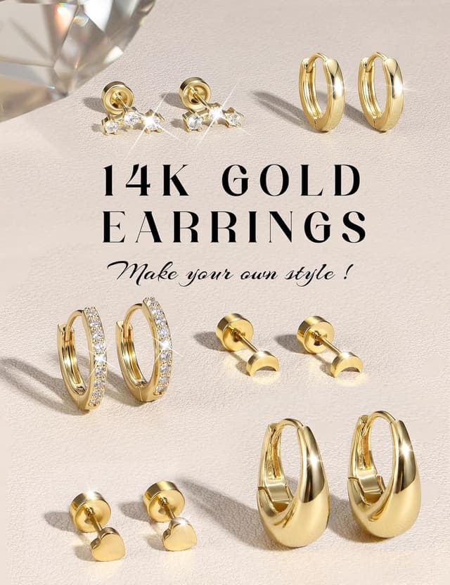 Detalle 2 de Diamday 6 Paar Ohrringe Set (Gold/Silber) aus Chirurgenstahl – hypoallergen für Ohrstecker & Creolen