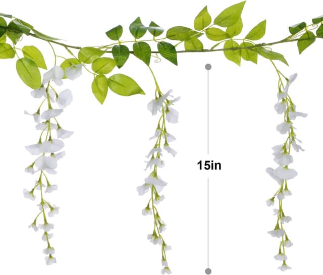 Detalle de Lvydec Wisteria Artificial Flowers Garland (4 Pack) — White Silk-Style Hanging Vine Decor for Weddings & Outdoor Ceremonies