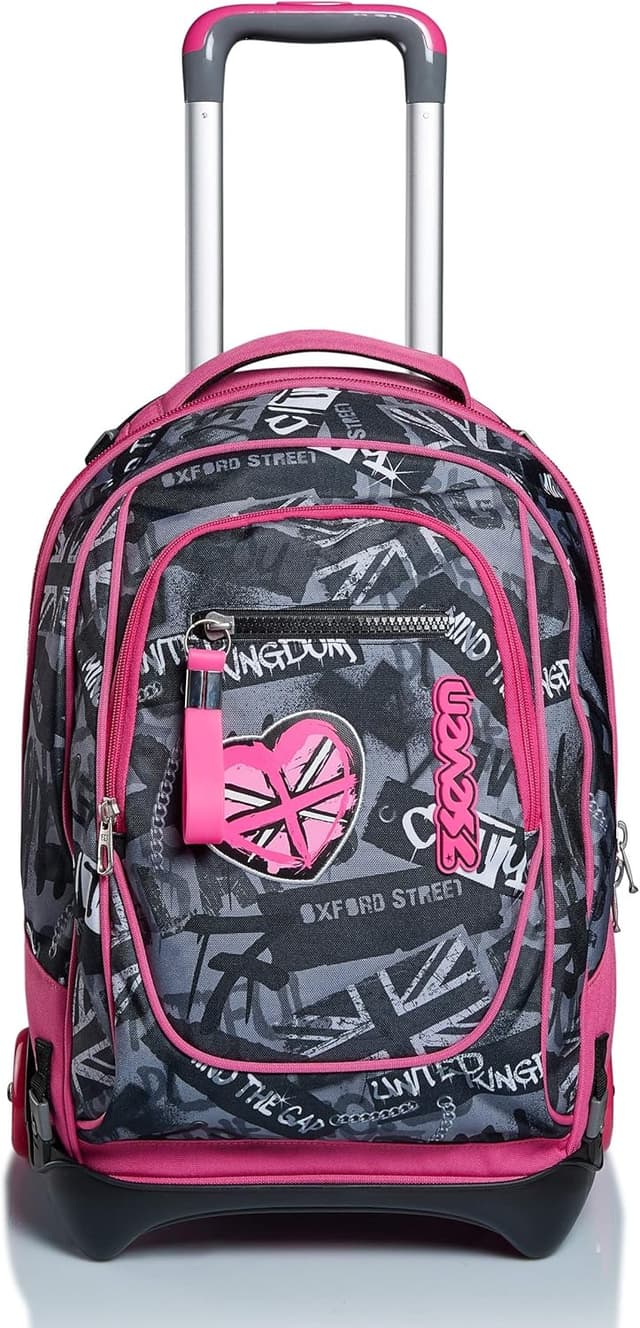 Detalle 2 de Seven Trolley New Tech Keep Flag 3in1 (trolley scomponibile) Rosa, zaino sganciabile da scuola e viaggio