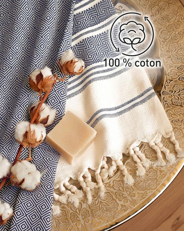 Thumbnail 4 de Fit-Flip Fouta 200x200cm coton 100% bleu marine