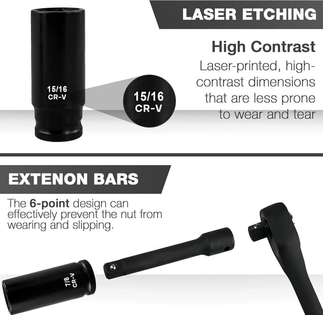 Thumbnail 5 de EACELIY 29pcs 1/2" Impact Socket Set 29pc