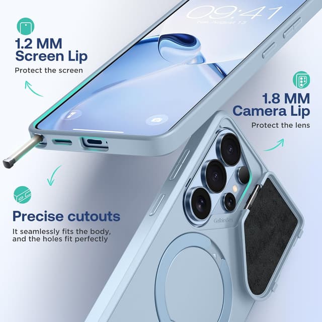 Thumbnail 6 de GolbinBox 360 Adjustable Magnetic Stand Case for Samsung Galaxy S26 Ultra (Cream Blue) — Flip Camera Cover & Matte Anti-Slip Grip