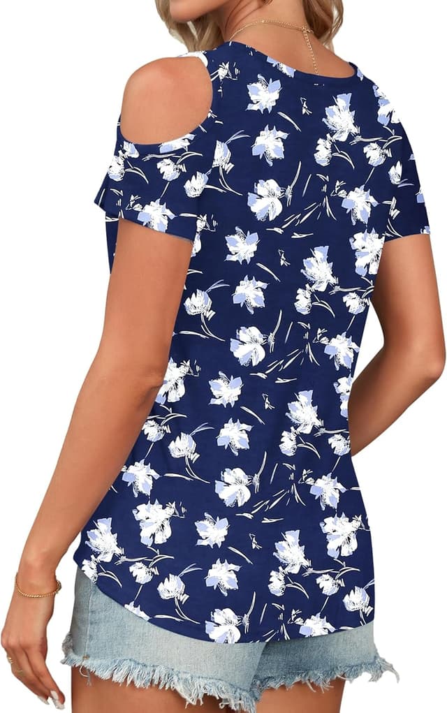 Detalle de WNEEDU Maglietta donna estiva con scollo a V, senza spalline e manica corta