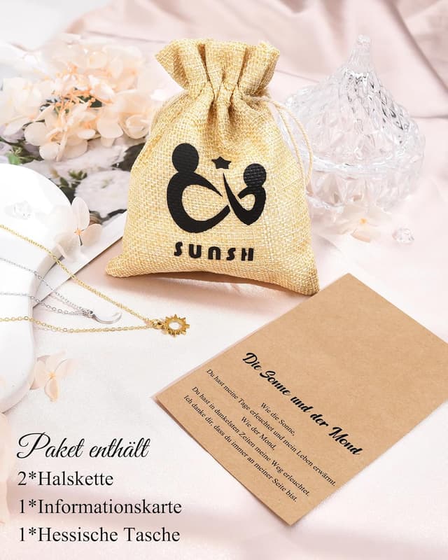 Detalle de SUNSH Sonne- & Mond-Halskette (Damen) aus 316L Edelstahl – verstellbare Kette, nickelfrei