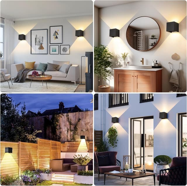 Thumbnail 6 de Wisdom Line applique da parete interno/esterno 4 pezzi 9W 3000K bianco caldo IP65 con angolo regolabile 0-120° (nero)