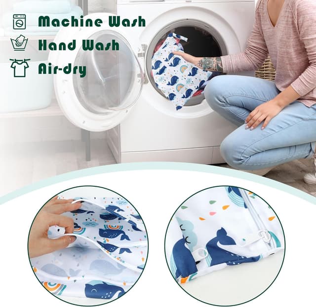 Detalle de Rinfency 3er Wetbag-Set (groß) für Kindergarten, Bad & Windeln – mit Doppelreißverschluss, trocken/nass getrennt