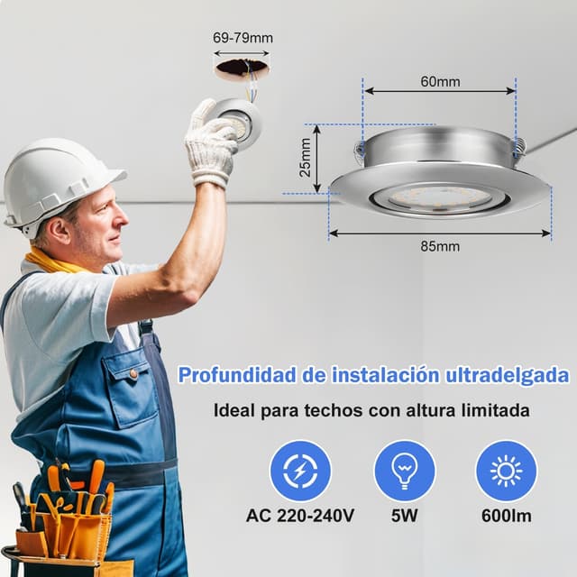 Thumbnail 5 de Heromind Downlight LED Empotrable 10 Pcs, Orientable y Ajustable 🌟
