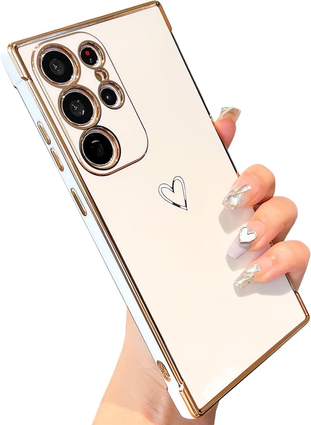 Detalle de ZTOFERA Handyhülle für Samsung Galaxy S25 Ultra 5G (6,9 Zoll) – weiches Silikon mit Herz-Muster & goldfarbenem Rand