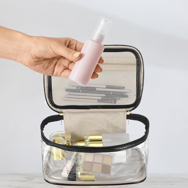 Detalle 2 de PATIKIL Clear Toiletry Bag (Waterproof) – Brown PU & transparent PVC travel makeup organiser