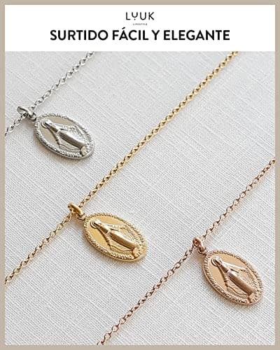 Detalle de LUUK LIFESTYLE Collar de acero inoxidable con colgante de la Virgen María y tarjeta HAPPINESS (rosa)