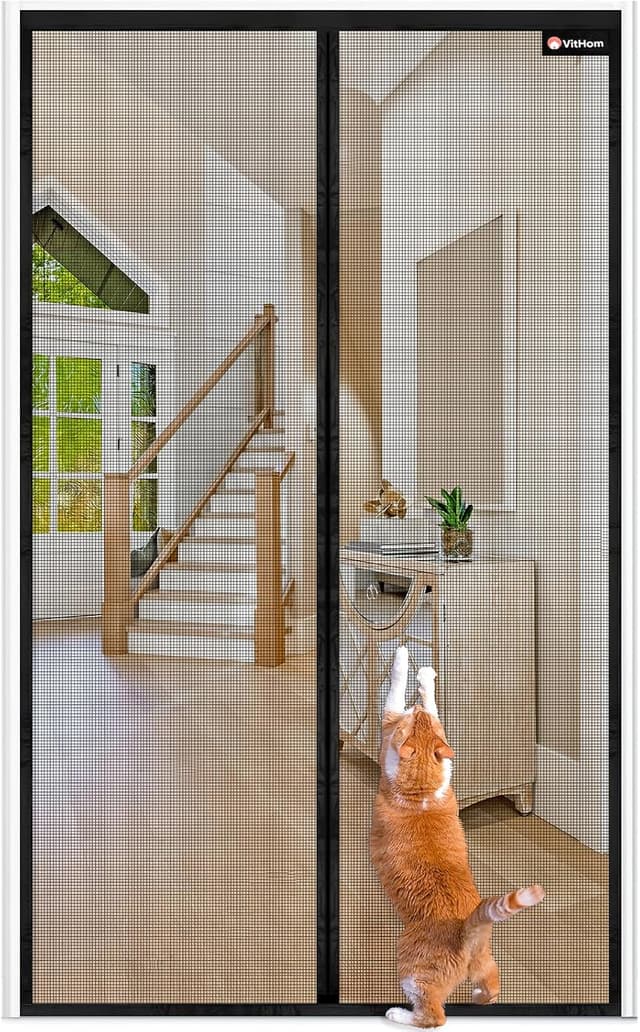 Detalle de Flammhemmend Fliegengitter Balkontür Magnet mit Glasfasermaterial, 85×200 cm (Schwarz) – ohne Bohren