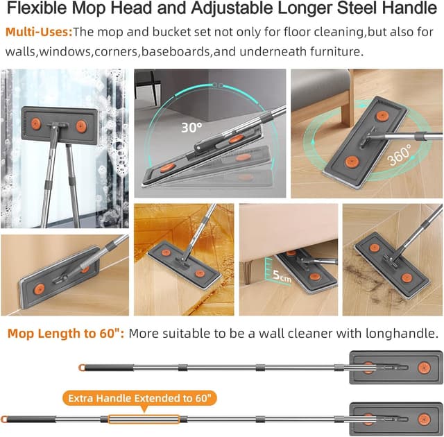 Thumbnail 5 de MUEE Flat Mop and Bucket Set with 3 Refills 🧹