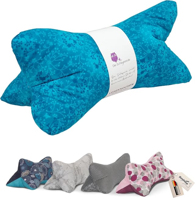 Detalle de Leseknochen Nackenkissen „Blumenranke Aqua“ von Schleyereule – handgestopft, waschbar & vielseitig