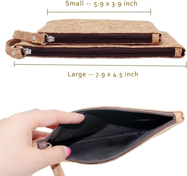 Detalle 2 de boshiho Kork Clutch Tasche 2-in-1: Geldbörse mit Reißverschluss und kleiner Handtasche
