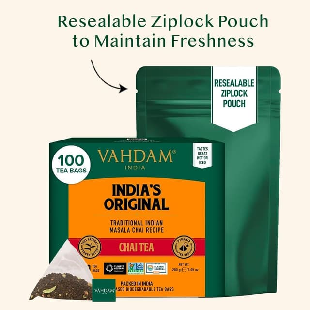 Detalle de VAHDAM Tè Chai Originale Indiano in bustine richiudibili (100 bustine)