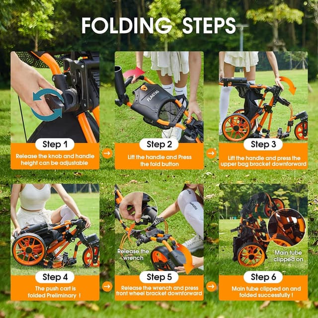 Detalle 2 de FLAGTAG 3-Wheel Golf Push Cart with 360 Swivel Front Wheel and One-Click Fold