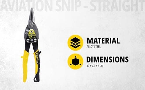 Detalle de STANLEY FATMAX 2-14-563: tijera de chapa de corte recto con precisión para aluminio, PVC y mallas