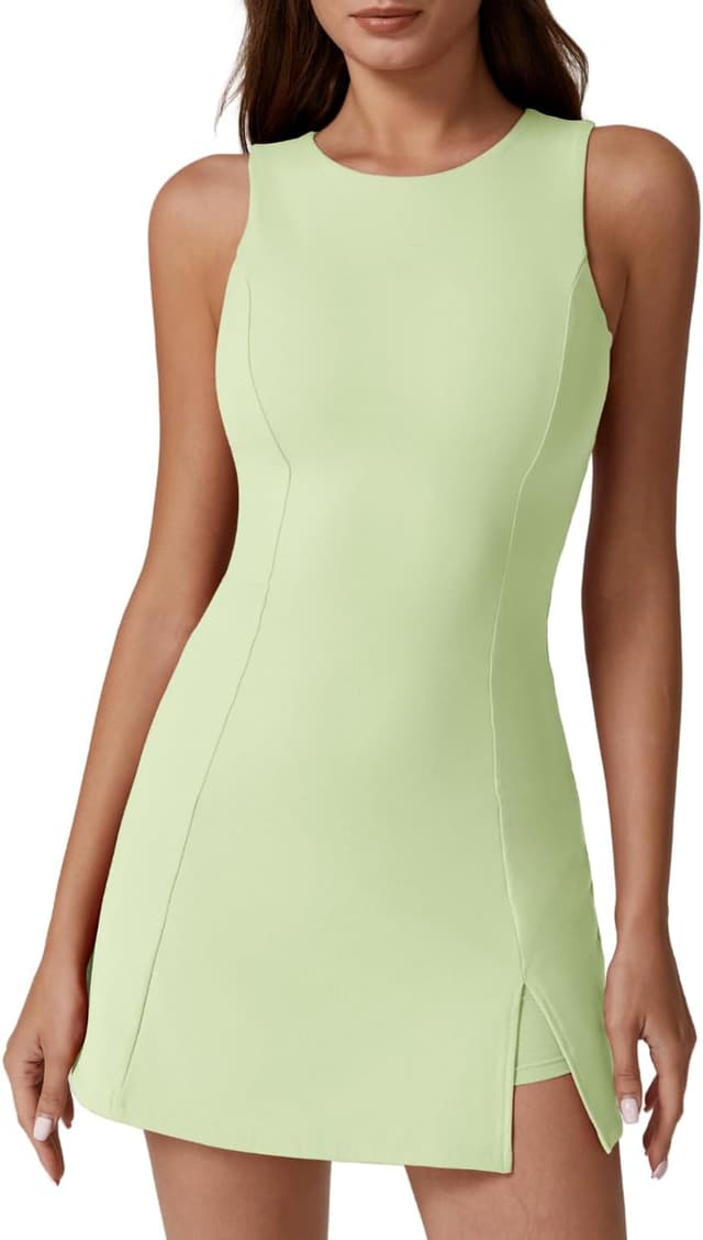 Detalle de QINSEN Women’s Crew Neck Tennis Dress with Built-In Shorts and Pockets
