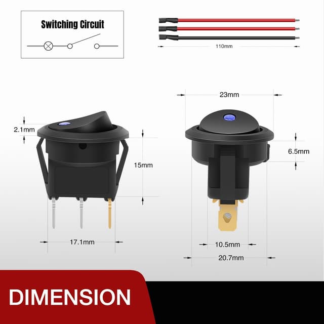 Detalle 2 de Nilight 8-Pack 12V 20A Round Blue Toggle LED Rocker Switches (SPST, 3-Pin) for On-Off Control