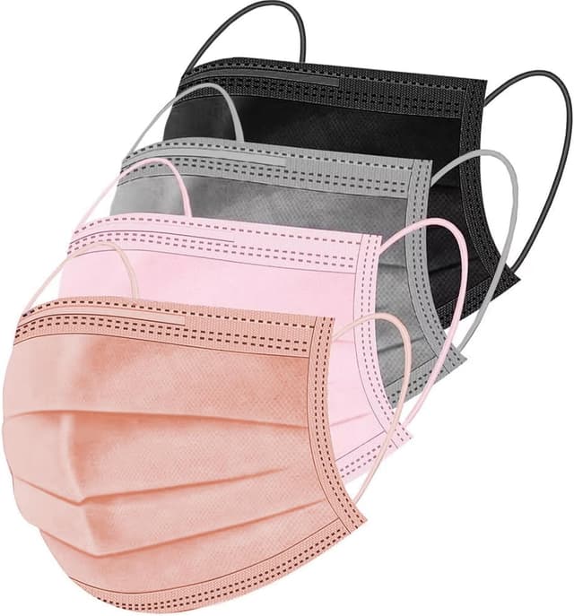 Detalle de ZIYE 3-Layer Disposable Face Masks (100/500 Pack) with Nose Clip & Elastic Ear Loops