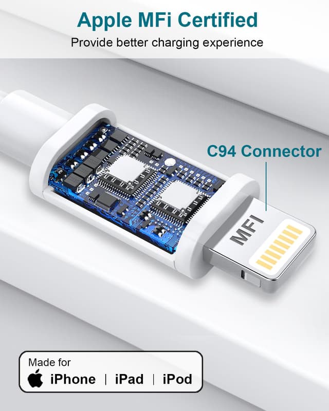 Detalle 2 de Poutek Cavo Lightning MFi certificato 1 m (2 pezzi) per iPhone e iPad