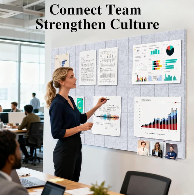 Detalle 2 de Uoisaiko Cork Wall Board 30 x 30 cm with 6 Adhesive Felt Panels and 30 Push Pins (Light Grey)