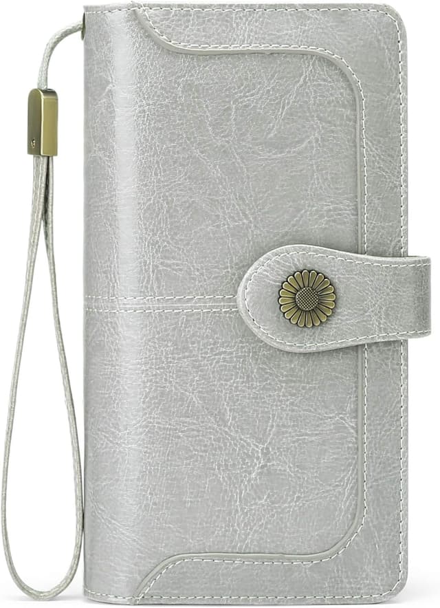 Detalle 2 de SENDEFN Damen-Geldbörse aus Leder mit RFID-Schutz, große Kapazität und Tragearmband