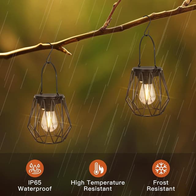 Detalle de Ketom 2er-Set Solar-Laternen für außen (hängend & stehend) IP65, Vintage, mit LED und Haken, schwarz