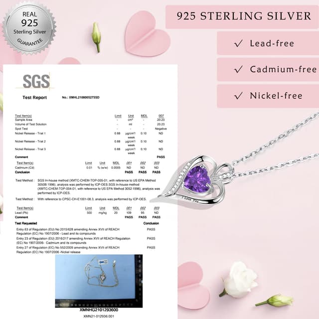 Detalle 2 de LAVUMO Herz Kette für Damen aus 925 Sterlingsilber mit „I love you“-Gravur (Silber/Messing)