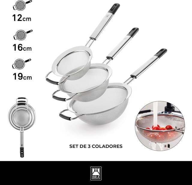 Thumbnail 1 de BRA Set 3 coladores 12-16-19 cm acero inox 18/10