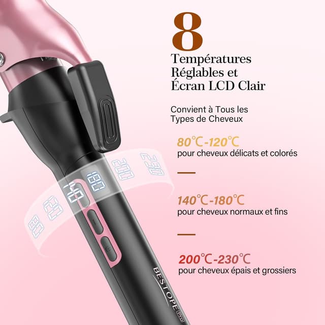 Detalle de BESTOPE PRO Boucleur à cheveux 25 mm avec écran LCD 80–230°C