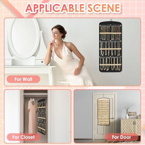 Detalle de Kisvic organizador de joyas colgante doble cara con gancho de metal y giro 360°