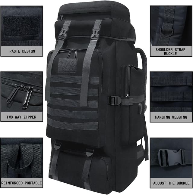 Detalle de Wesoke 80L (100 litres) Camping & Hiking Backpack – waterproof 600D Oxford, Molle tactical rucksack, extra-large outdoor travel daypack