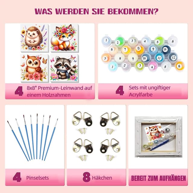 Detalle 2 de Pujeknm Tiere Malen nach Zahlen 20x20 cm