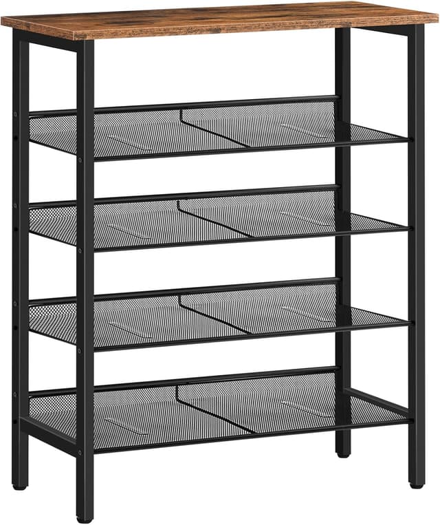 Detalle de HOOBRO EBF106XJ01 scarpiera a 5 livelli con ripiani a rete e struttura in metallo, in stile marrone vintage/nero