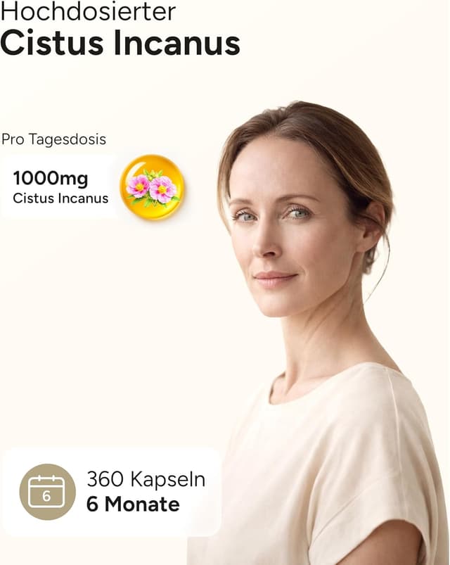 Detalle de 360 Cistus Incanus Kapseln hochdosiert – 1000 mg Zistrosenkraut pro Tagesdosis (2 Kapseln)